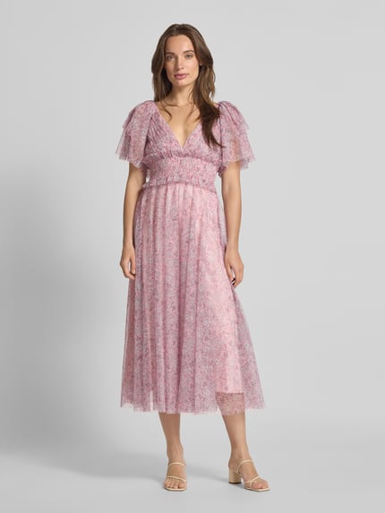 Lace & Beads Knielanges Cocktailkleid mit V-Ausschnitt Rose 4