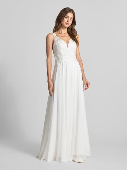 Mascara Abendkleid mit Spitze und tiefem V-Ausschnitt Offwhite 1