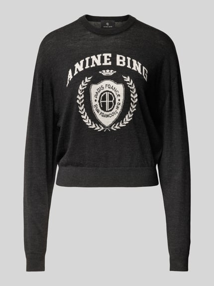 Anine Bing Sweatshirt mit Logo-Front Modell 'MIA SWEATER' Dunkelgrau 1