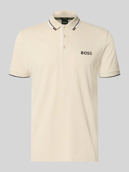Produktfoto, kremowa koszulka polo Regular Fit Poloshirt aus Baumwoll-Mix Modell 'PADDY PRO' von BOSS Green, gładka faktura, kontrastowe lamówki