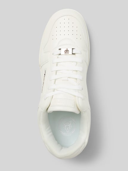 Produktfoto, Herren Sneaker mit Abgerundete-Spitze, Schnürverschluss, Modell 'VIPER' von PLEIN SPORT, Label-Detail, strukturierte Sohle, Absatzhöhe 3 cm, Schafthöhe 9 cm, Schaftweite 8 cm, weiß, glatte und perforierte Texturen