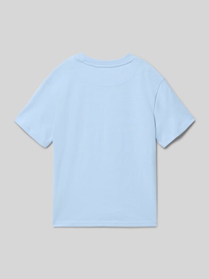 Produktfoto, T-shirt met logo-stitching en ronde hals van KARL KANI, puur katoen, recht model, ruglengte bij maat 134: 56 cm, lichtblauw