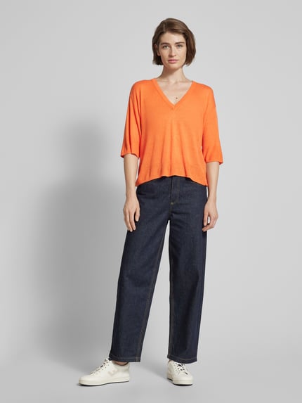 MSCH Copenhagen Loose Fit Strickshirt aus Viskose-Mix mit Leinen-Anteil Modell 'Kobra' Orange 1