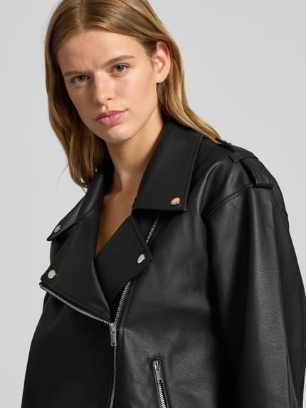 NOISY MAY® Bikerjack in leerlook, model 'PAULINA' Zwart - 3