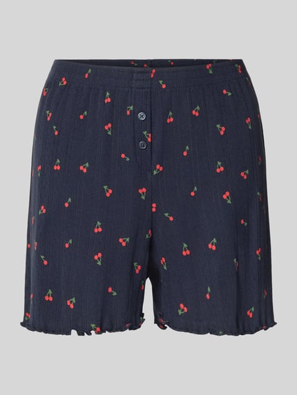Produktfoto, Pyjama-Shorts im Allover-Look van Jake*s Casual in donkerblauw met kersenpatroon, puur katoen, regular fit, elastische band, knopen