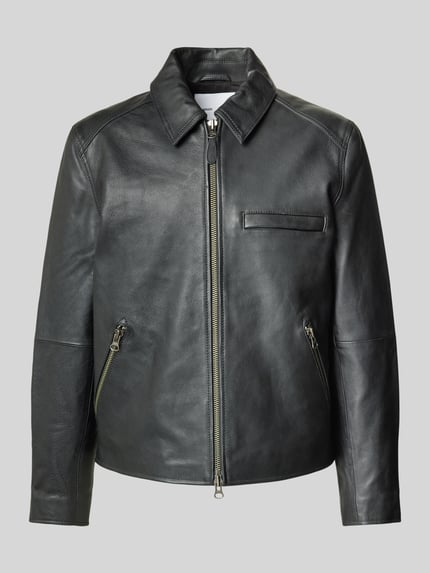 Samsøe Samsøe Lederjacke mit Reißverschlusstaschen Modell 'CLIFF' Black 2