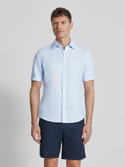 Jake*s Slim Fit Freizeithemd aus Leinen-Mix Hellblau 4