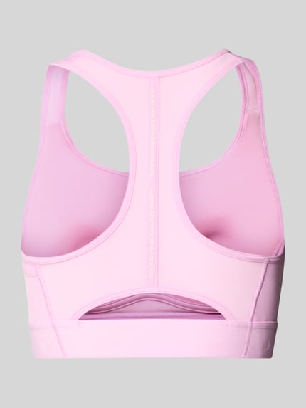 Produktfoto, Sport-BH mit Racerback Modell 'ROAD COMPRESSION' von ASICS in Hellrosa, elastischer Logo-Saum, Struktur mit Stretch-Anteil