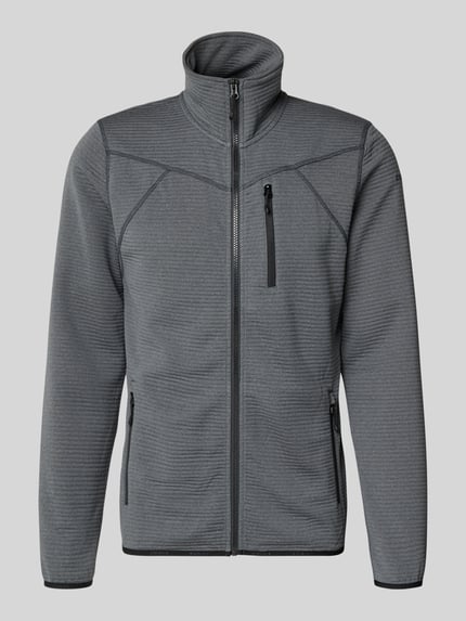 Produktfoto, Regular Fit Fleecejacke mit Stehkragen Modell 'Berthold' van Icepeak in grijs met ritssluiting, steekzakken, ritszak, elastische boorden, ruglengte maat M 74 cm, schouderbreedte 46 cm, borstwijdte 52 cm, mouwlengte 71 cm