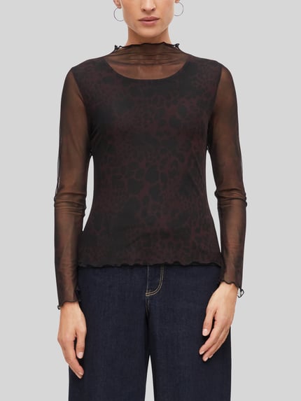 s.Oliver BLACK LABEL Langarmshirt mit semitransparentem Mesh-Besatz Bordeaux 3