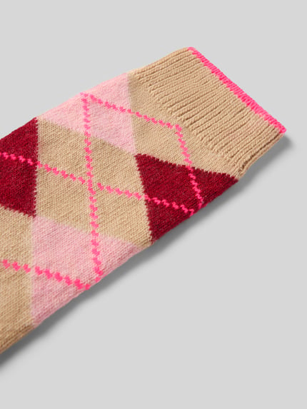 Productfoto, Sokken met wol van UNIO HAMBURG, elastische materiaalmix, ribboordjes, contraststrepen, beige- en rozetinten, zachte textuur