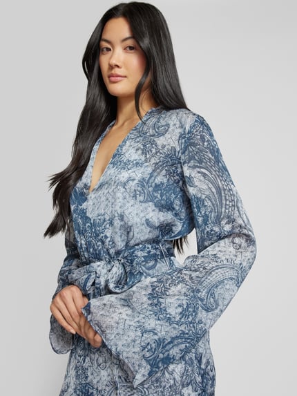 GUESS Knielanges Kleid mit Bindegürtel Modell 'SIBILLA' Jeansblau 3