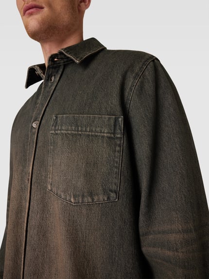 WOOD WOOD Koszula jeansowa o kroju regular fit z brustaszą Ciemnobrązowy melanż 3