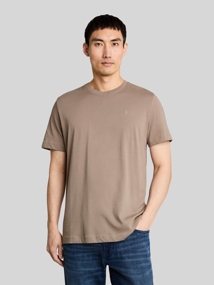 Tom Tailor Regular Fit T-Shirt aus reiner Baumwolle mit Logo-Stitching Taupe 4