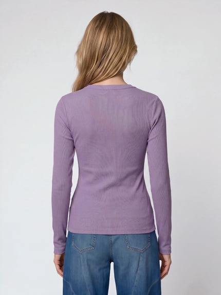 Marc O'Polo DENIM Langarmshirt mit Rollsaum-Details Flieder 5