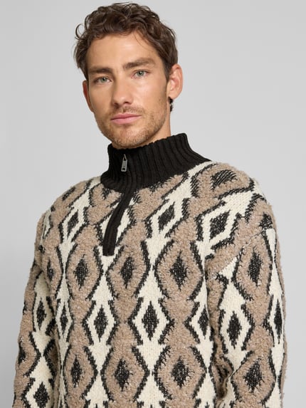 Scotch & Soda Gebreide pullover met ribboorden, model 'ARGYLES' Middenbruin - 3