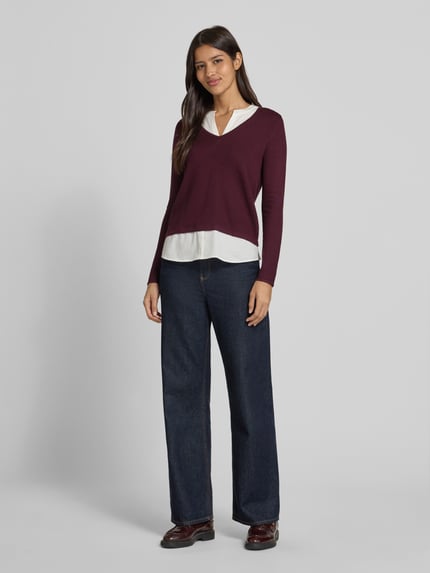 COMMA Strickpullover aus Viskose-Mix mit V-Ausschnitt Bordeaux 1