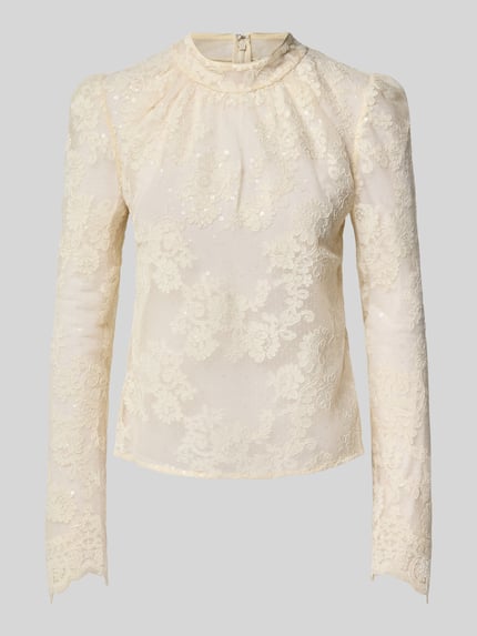 Self-Portrait Cropped Bluse mit Paillettenspitze Beige 2