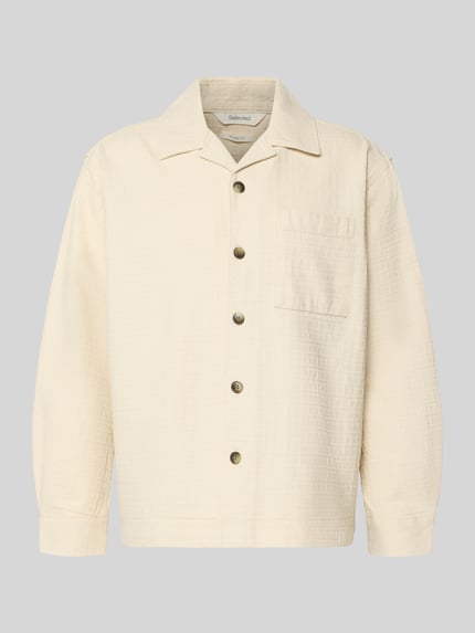 Produktfoto, Relaxed Fit Freizeithemd aus reiner Baumwolle Modell 'RLXRAY' von SELECTED HOMME in Creme, unifarben, strukturierte Oberfläche