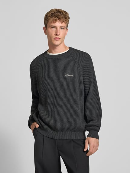 PROHIBITED Relaxed Fit Strickpullover aus reiner Baumwolle Modell 'Campus' Dunkelgrau 4