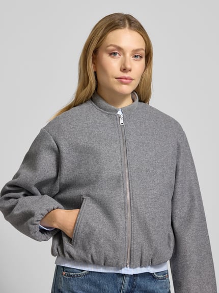Oui Jacke mit Reißverschluss Mittelgrau Melange 3