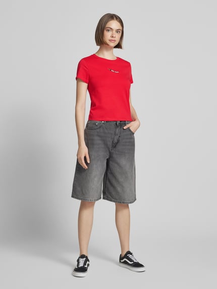 REVIEW T-shirt met motiefstitching Kersenrood - 1