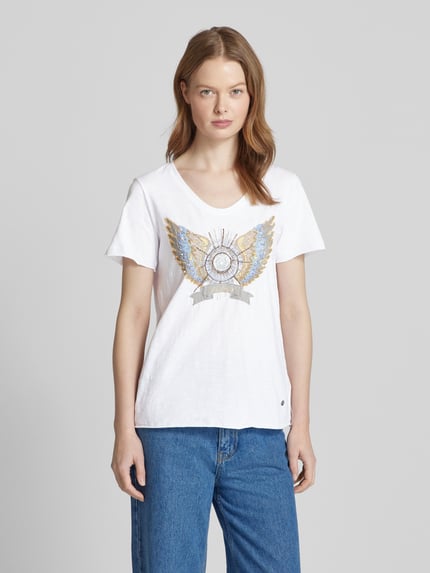 MOS MOSH T-Shirt mit Ziersteinbesatz Modell 'GETHI' Weiss 4