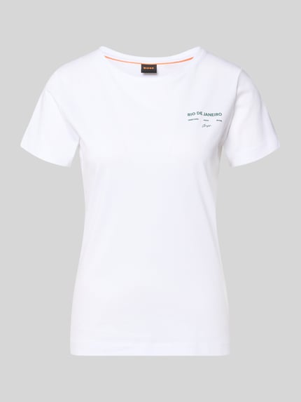 Productfoto, Regular Fit T-Shirt aus reine katoen Modell 'C-Elove_4' van BOSS Orange, effen wit, jersey, label-opschrift, ronde hals, korte mouw