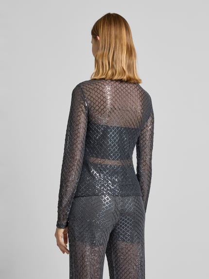 VERO MODA Bluzka o kroju regular fit z długim rękawem i cekinowym obszyciem model ‘SAFINA’ Antracytowy 5