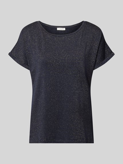 Produktfoto, Relaxed Fit T-Shirt aus Viskose-Mix von Christian Berg Woman, granatowy kolor, błyszcząca faktura, okrągły dekolt, elastyczny materiał, długość tyłu w rozmiarze S: 63 cm
