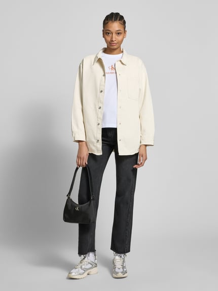Calvin Klein Jeans Koszulowa bluzka o kroju regular fit z mieszanki bawełny z domieszką lnu Écru 1