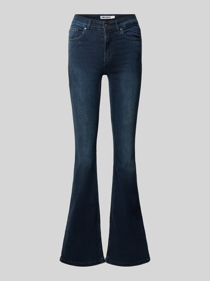 REVIEW Flared Jeans mit Eingrifftaschen Dunkelblau 1