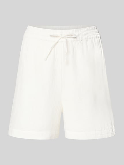 Productfoto, unifarben witte Comfort Fit Shorts uit puur katoen met elastische tailleband, trekkoord en zijzakken, mousseline structuur, Comfort Fit Shorts uit puur katoen model 'SASTINA' van Pieces