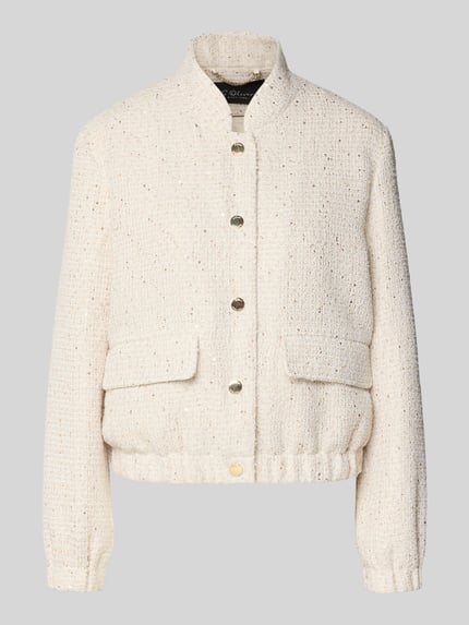 Produktfoto, Regular Fit Kurzblazer mit Paillettenbesatz von s.Oliver BLACK LABEL in schimmernder Bouclé-Optik, Druckknopfleiste, Pattentaschen, elastischer Rumpfabschluss