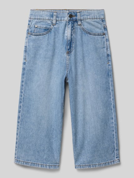 Productfoto, Wide Leg Skater Jeansshorts aus reiner Baumwolle van s.Oliver RED LABEL in lichte denimlook met 5-pocketmodel, labelpatch, riemlussen, knoop- en ritssluiting, puur katoen