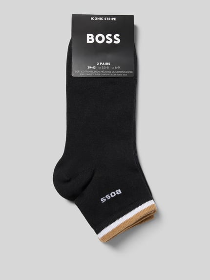 Produktfoto, Socken mit Label-Print im 2er-Pack von BOSS, schwarzer Baumwoll-Mix mit Stretch, Kontraststreifen, elastisches Rippenbündchen.