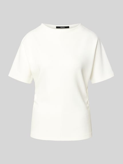 Produktfoto, T-Shirt mit Strukturmuster Modell 'Kavora' von Someday, damski t-shirt w kolorze białym, mieszanka wiskozy z dodatkiem streczu, prosty krój, okrągły dekolt, długość tyłu w rozmiarze 36: 62 cm
