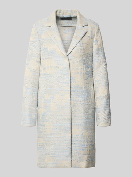 Produktfoto, Mantel mit Baumwoll-Anteil von WHITE LABEL im Material-Mix, Gerade Passform mit Reverskragen, helle Blau-Beige-Töne, strukturierte Oberfläche, durchgehender Verschluss mit Abdeckleiste, Rückenlänge 96 cm, Brustweite 50 cm, Ärmellänge 63 cm bei Größe 36.