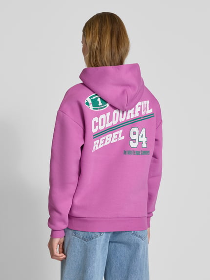 Colourful Rebel Bluza o kroju relaxed fit z kapturem i detalem z logo Fuksjowy 5