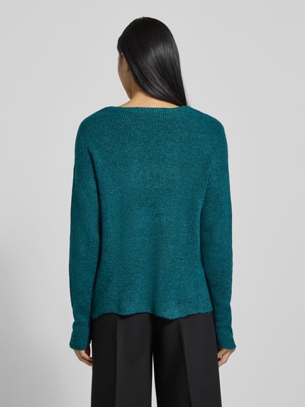 VERO MODA Sweter z dzianiny o kroju regular fit z dekoltem w serek model ‘CREWLEFILEGLITTER’ Petrol 5
