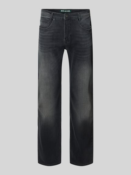 Produktfoto, graue Straight Fit Jeans aus Baumwoll-Mix Modell 'ARNE' von MAC, dezente Washed-Effekte, klassische Five-Pocket-Form, Herren Straight Fit Jeans von MAC