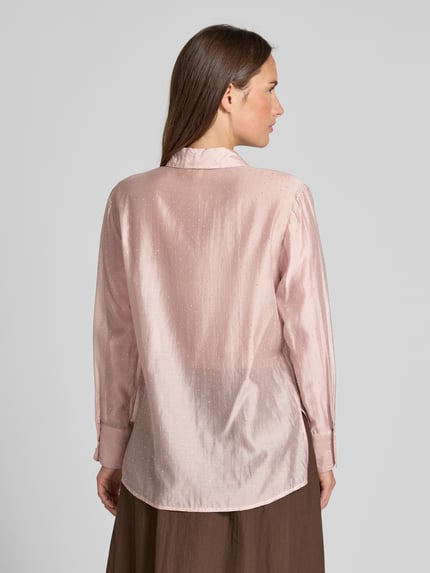 Emily Van den Bergh Regular fit overhemdblouse met siersteentjes Beige gemêleerd - 5