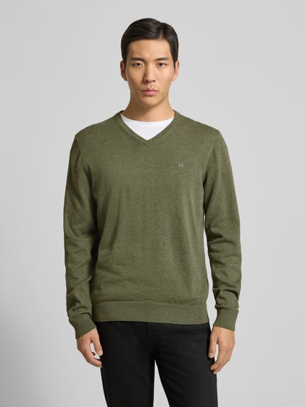 Christian Berg Men Strickpullover mit V-Ausschnitt Oliv Melange 4