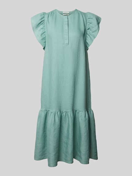 Produktfoto, Leinenkleid mit Rüschen und Rundhalsausschnitt von Christian Berg Woman in Mintgrün, A-Linie, reine Leinenstruktur