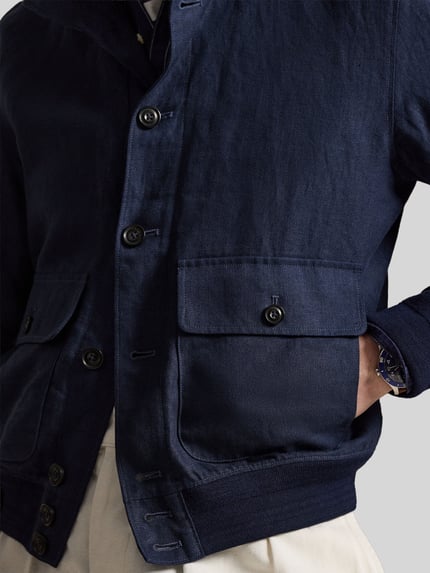 Polo Ralph Lauren regular fit blouson van puur linnen met opgestikte zakken Donkerblauw - 3