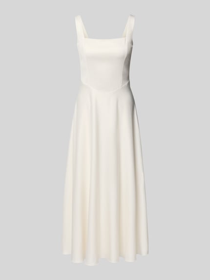 Produktfoto, cremefarbenes Midikleid in A-Linie von Jake*s Cocktail mit taillierter Passform, Falten-Optik und Reißverschluss, ärmellos
