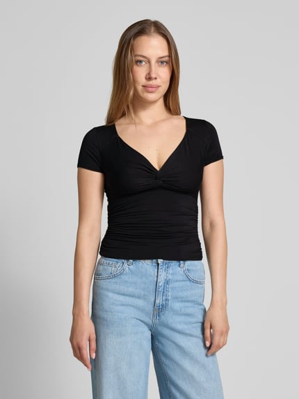 GUESS T-shirt z marszczeniami model ‘CHARLOTTE’ Czarny 4