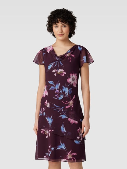 Christian Berg Cocktail Knielanges Cocktailkleid mit floralem Muster Bordeaux 4