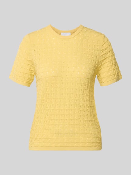 Produktfoto, Strickshirt aus Viskose-Mix mit Rundhalsausschnitt von Jake*s Collection, żółty, krój regular fit, wzór strukturalny