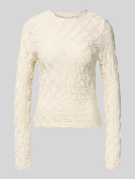 Jake*s Collection Shirt met lange mouwen, structuurmotief en ronde hals Ecru - 2